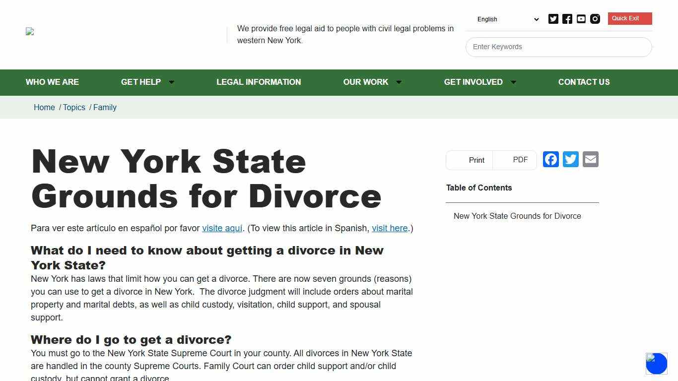 New York State Grounds for Divorce Legal Assistance of Western New York, Inc. ®