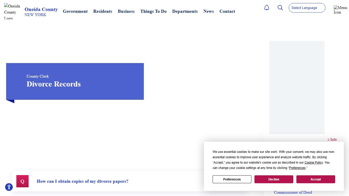 Divorce Records Oneida County